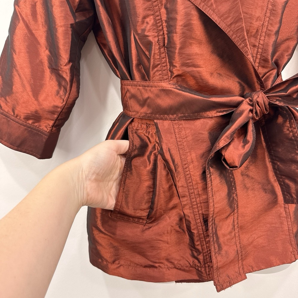 Chicos Marilee Topper Womens 2/L Rust NWT Iridescent Sophisticated Belted Glam - Picture 13 of 16